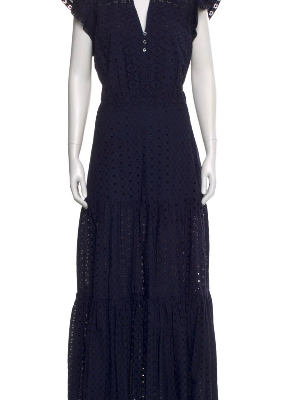 Veronica Beard Navy Eyelet Tiered Maxi Dress - Picture 3 of 3